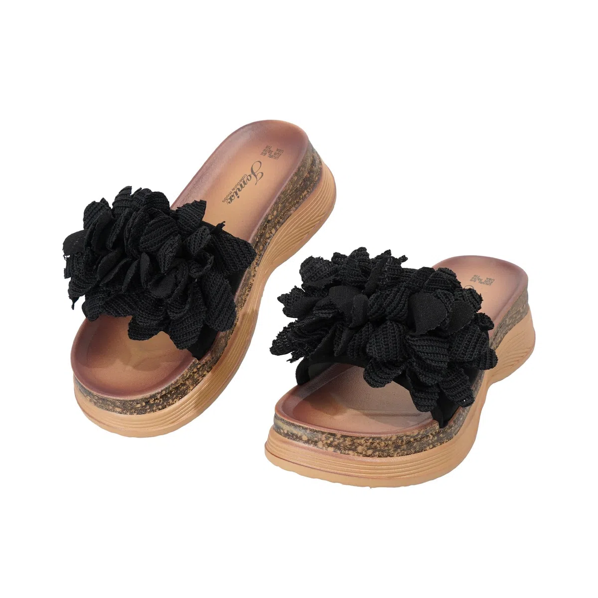 JOMIX Sandali Donna Estivi Eleganti con Fiori in Tessuto Comode Scarpe Aperte e Ciabatte con Zeppa Effetto Legno Suola Antiscivolo per Spiaggia e Giardino