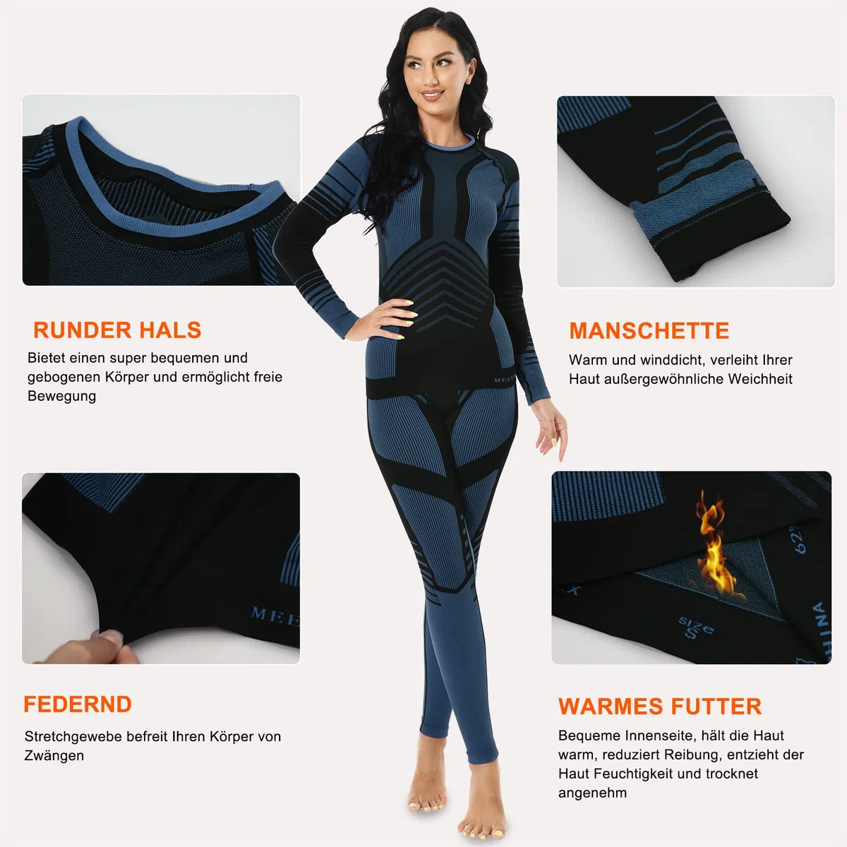MEETYOO Intimo Termico Donna Traspirante Set Pantaloni e Maglia Termica Donna Biancheria Intima Termica per Sci Sport Elastica e Asciugatura Rapida