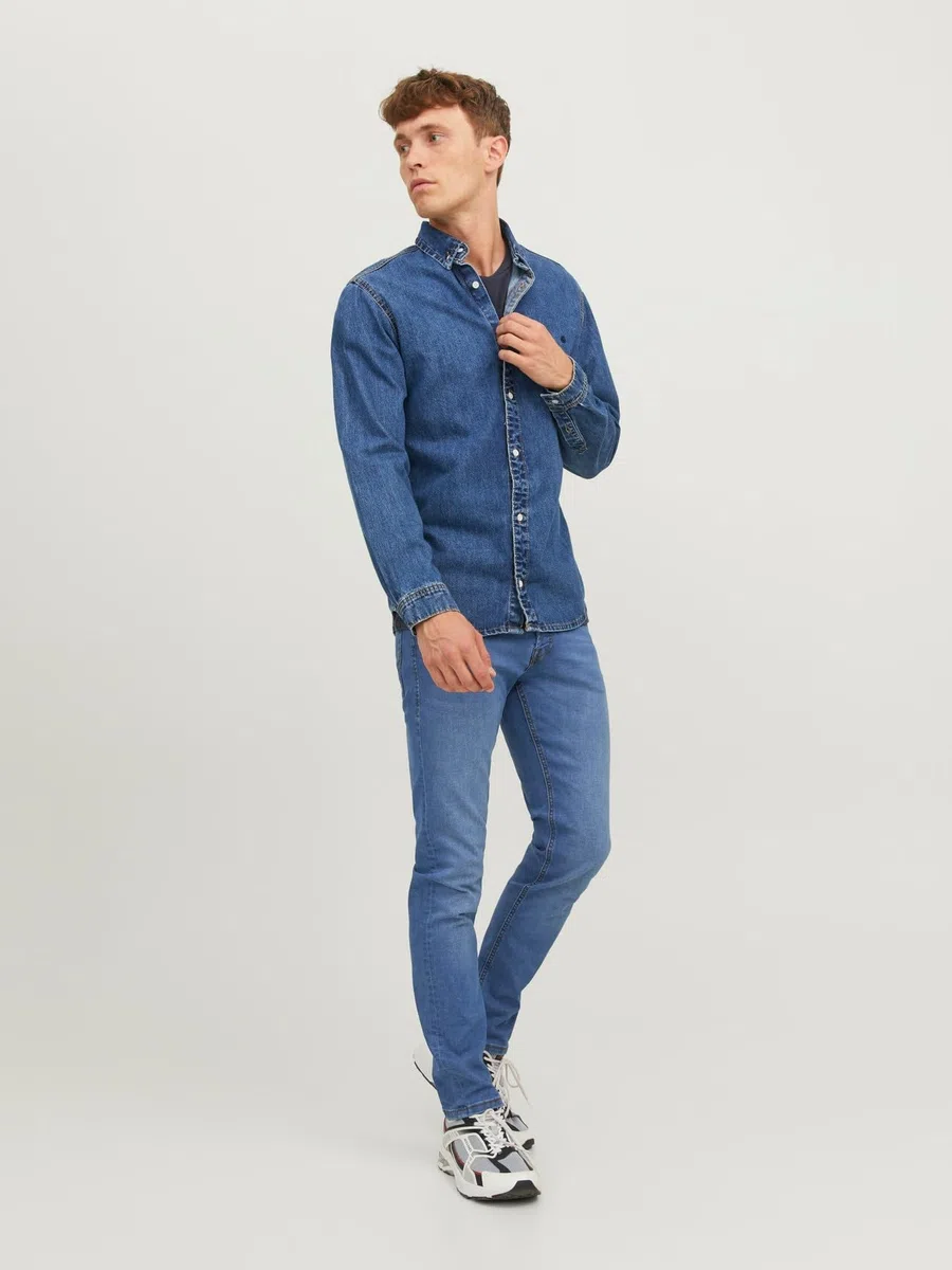 JACK & JONES Jeans Slim Vita Bassa e Tessuto Elastico, Gambe Strette all'orlo.