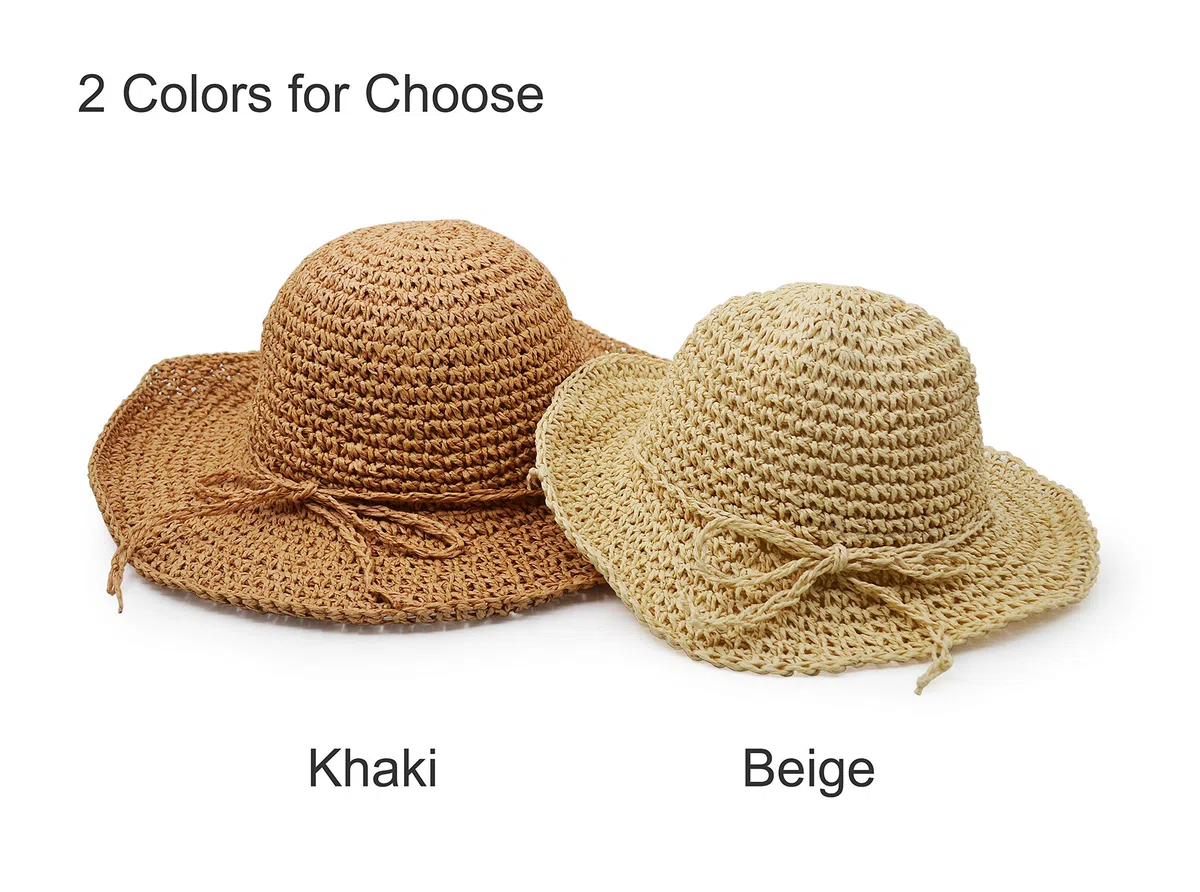 UltraKey Cappello di Paglia, Fatto a Mano Spiaggia Larga Cappello Pieghevole all'aperto Cappello da Spiaggia Copricapo per Adulti Bambini Uomo Donna