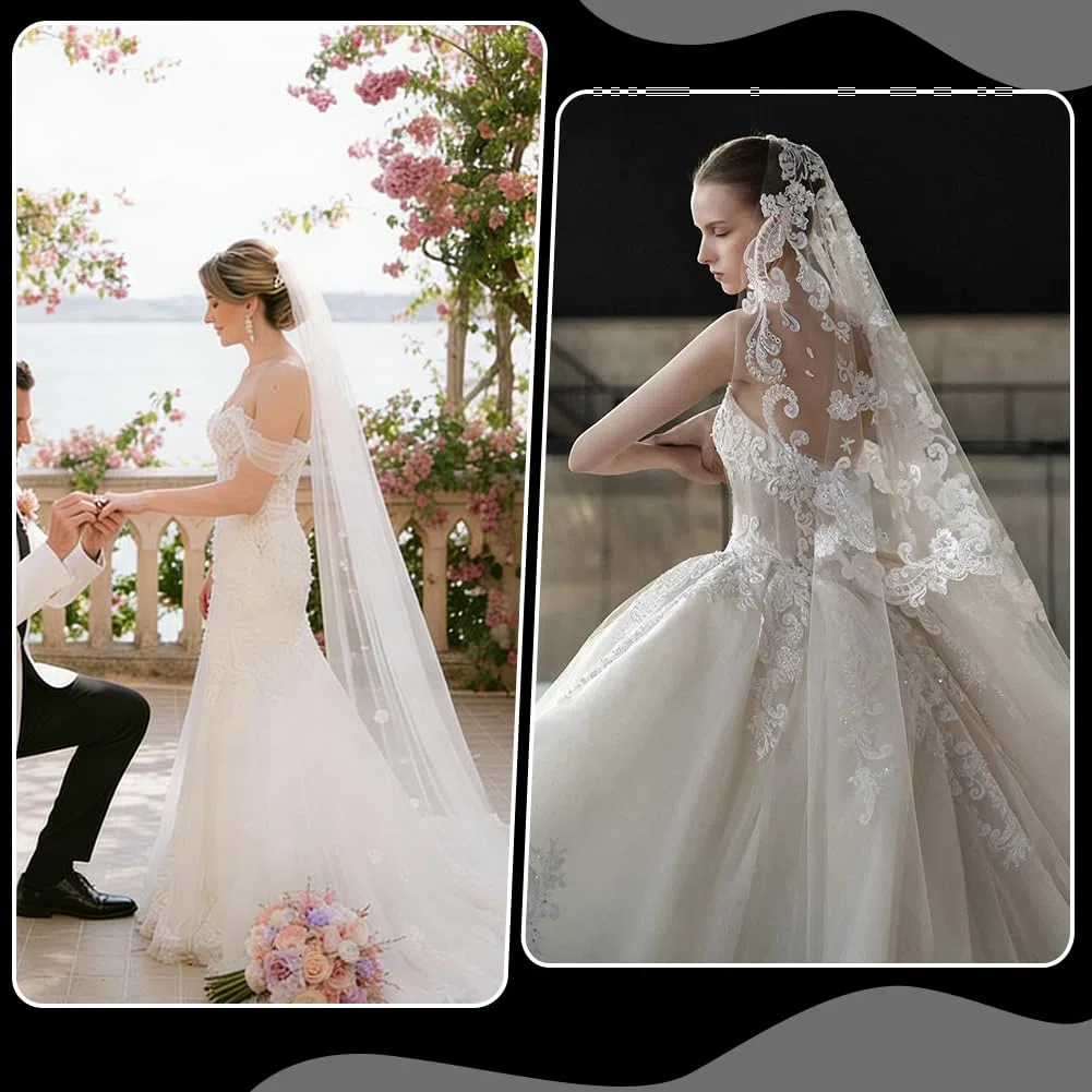 BENECREAT Veli Da Sposa In Pizzo Da 3x1.6M, Velo Lungo Da Cattedrale Bianco Pettine In Lega di Zinco per Cerimonie Nuziali Tradizionali In Chiesa