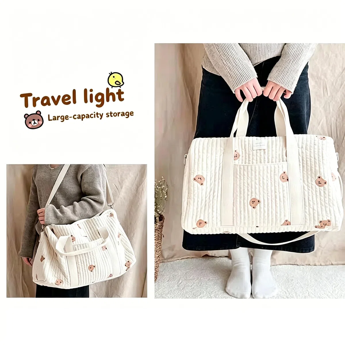 DAHI Grande Borsa Parto Ospedale Mamma, Borsa Cambio Neonato, Borsone Nascita, Mommy Bag Multifunzione con Spallacci Regolabili, per Ospedale, Passeggino, Viaggio e Cambio Pannolini (A)