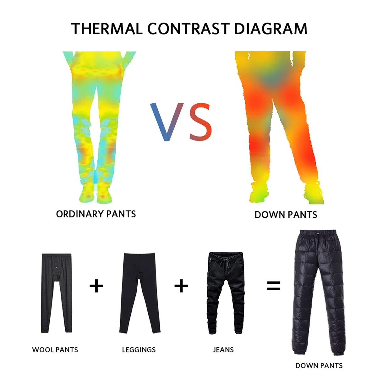 Outdoor Winter Warm Down Pants Pantaloni da Sci Termici Ripiegabili per la Neve Invernale