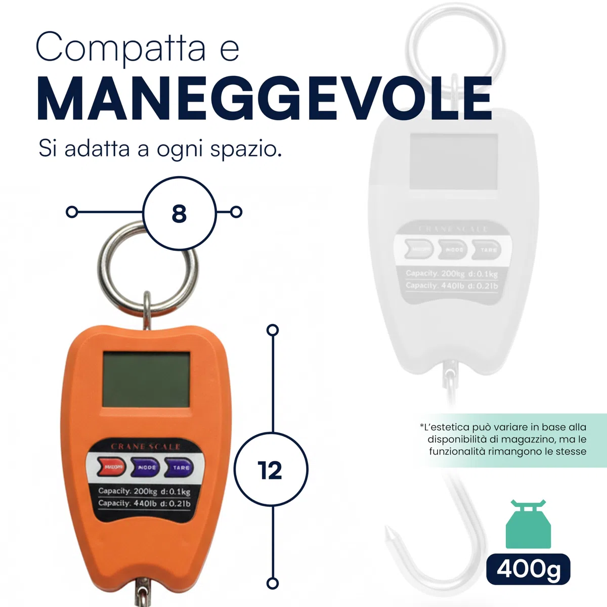 TEMPO DI SALDI Bilancia con Gancio Professionale Dinamometrica Max 200 Kg con Schermo Retroilluminato, Bilancia Digitale Pesa Valigia da Viaggio Portatile