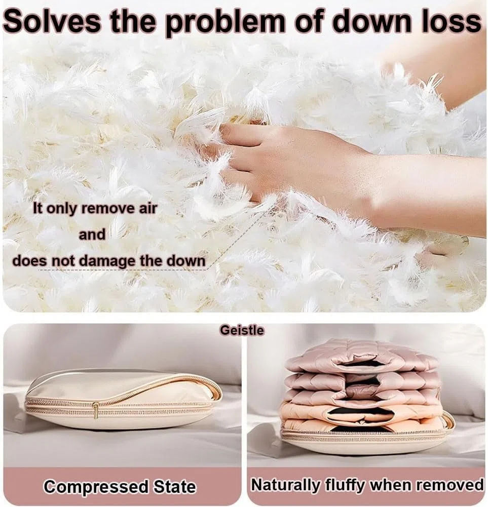 Borsa salvaspazio da appendere, con cerniera a compressione, salvaspazio, organizer per armadio per piumino, sacchetti sottovuoto (beige, (M, L, XL, 3 pezzi)