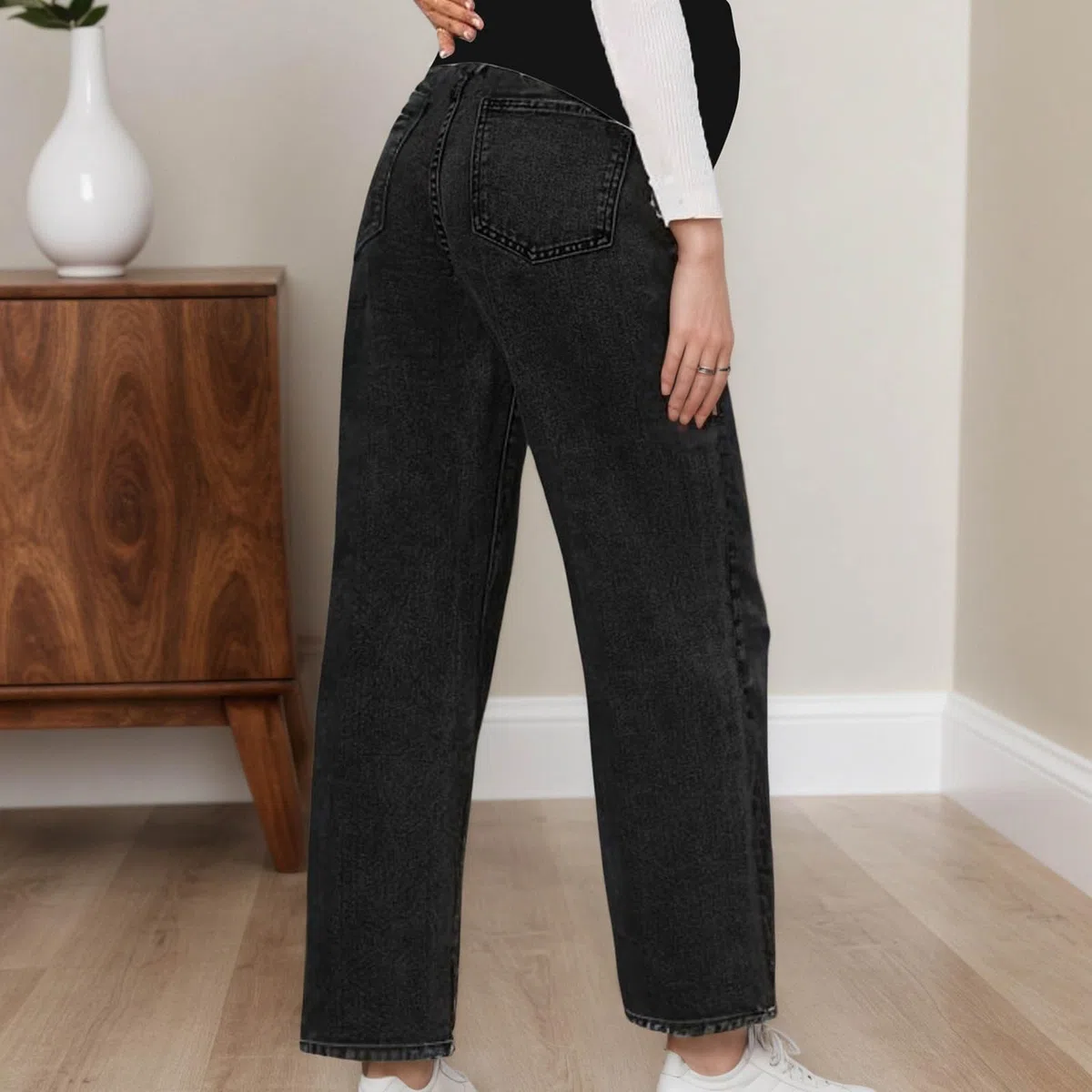 Generico Jeans Premaman da Donna, Gamba Dritta sopra la Pancia, Elasticizzati, Pantaloni in Denim per Gravidanza, Comodi, Pantaloni Premaman con Tasche