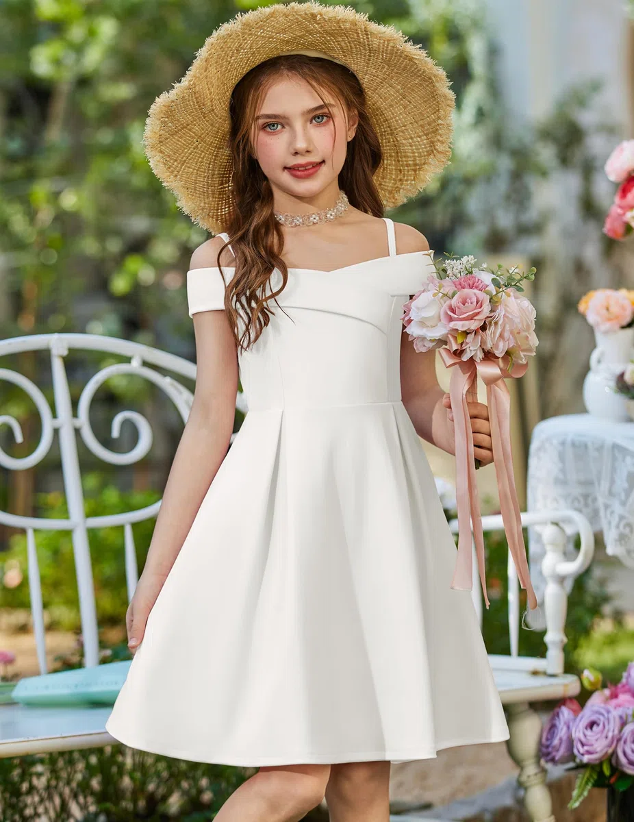 Arshiner Ragazze Abito Spalle Scoperte con Spalline Sottili Vestito Bambina Senza Maniche Abiti Estivo Elegante Casual Abito per Ragazza 5-14 Anni