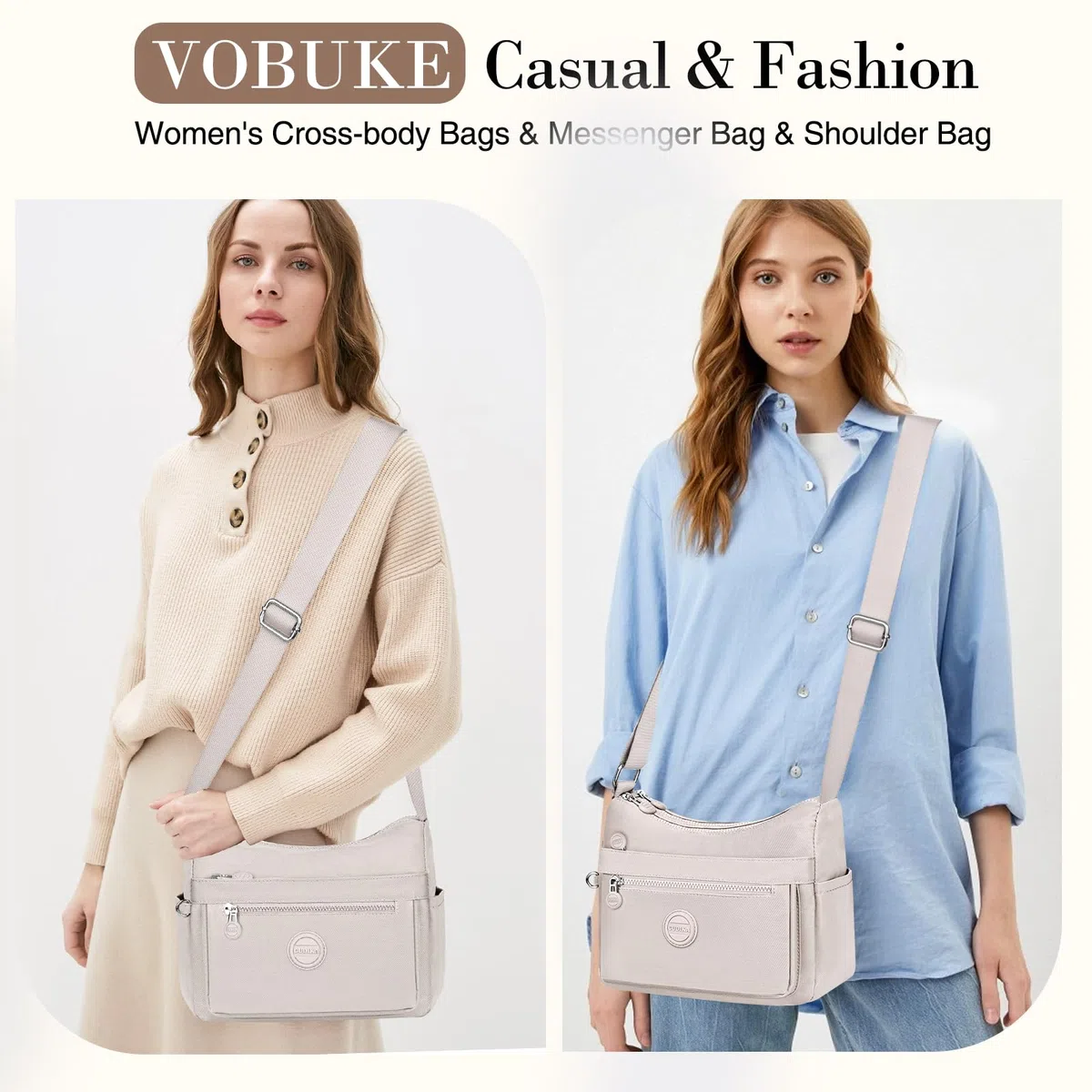 Borsa Tracolla Donna Impermeabile Nylon Borse Spalla con Tracolla Regolabile Multitasche Borsetta Tracolla Casual Moda Borsa Messenger Cerniera Crossbody Bag per Viaggio Shopper Sportiva Scuola