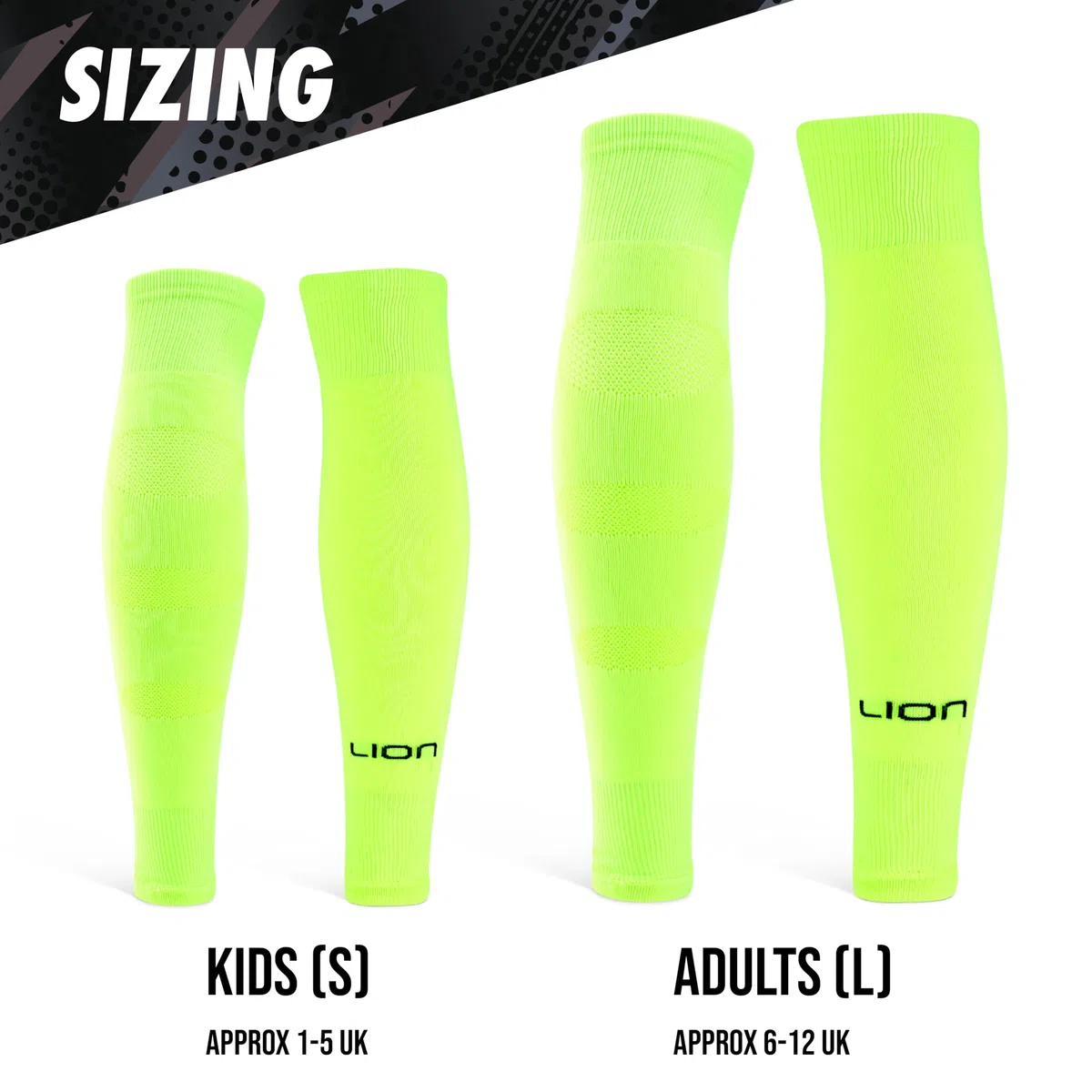 Performance Football Sock Sleeves – Premium Lion Breathe Technology – Rete traspirante per ridurre la pressione sui muscoli del polpaccio, Giallo fluo, S