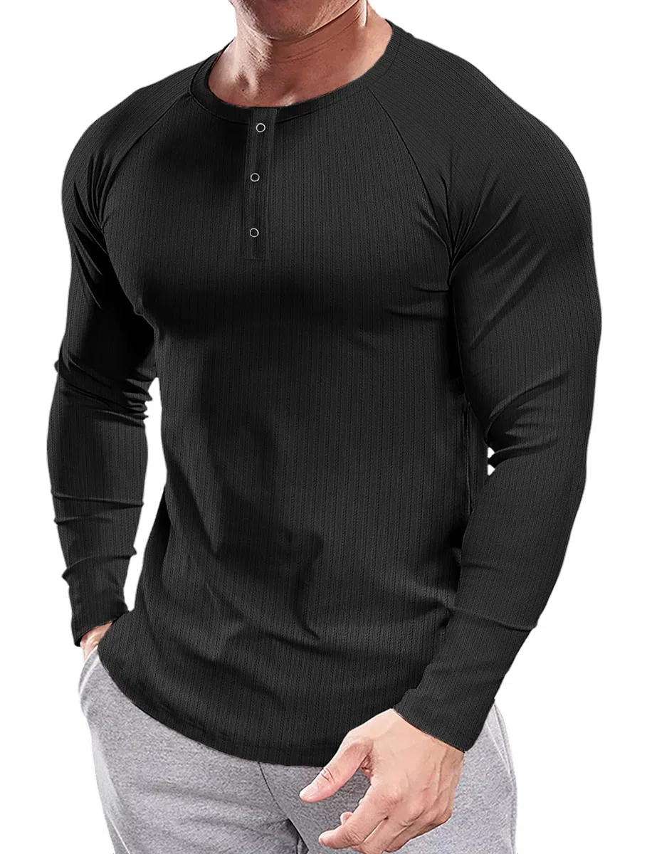 Muscle Cmdr Maglietta Uomo,Magliette Uomo Manica Corta e Lunghe, Casual Slim Fit Henley Maglietta