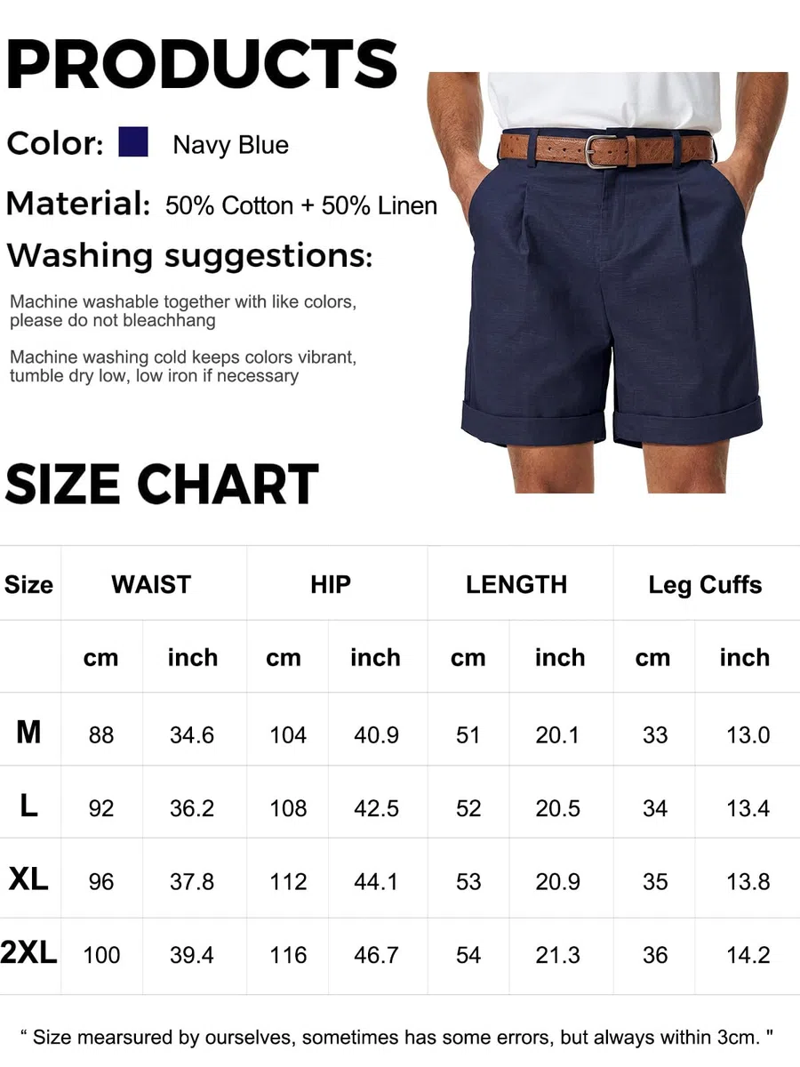 Pantaloncini da Uomo Estivi Pantaloni Corti Chino in Cotone e Lino Bermuda Causal con 2 Tasche