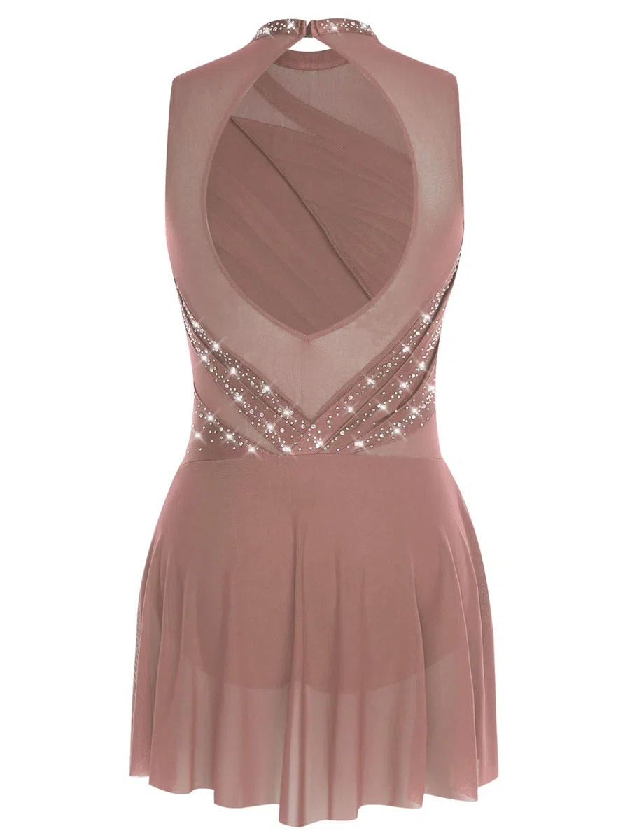 Oyolan Vestito da donna Pattinaggio Artistico Body Ginnastica Danza Strass senza maniche Vestito Danza Contemporanea S-XXL