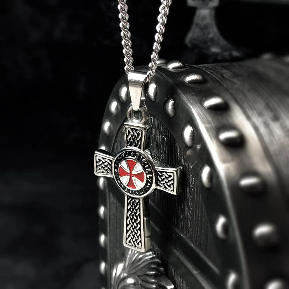 bahamut Collana con ciondolo a forma di croce templare, per uomini e ragazzi, in acciaio inox, stile vintage, con catenina da 63,5 cm