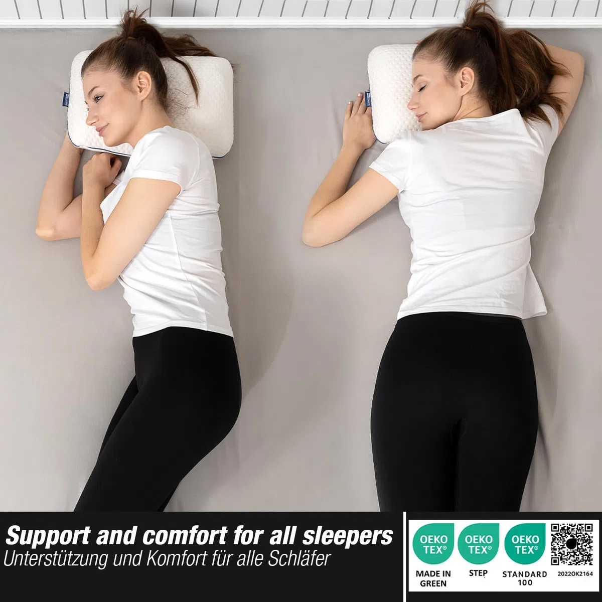 Cuscino da viaggio – Supporto ergonomico per il collo da campeggio in memory foam con federa termoregolante – Borsa da viaggio impermeabile inclusa (Nero)