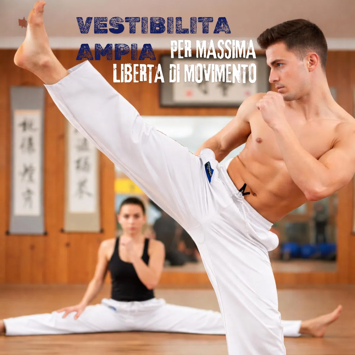 Pantaloni Cotone Allenamento Arti Marziali Karate Kungfu Wushu Jujitsu Judo Tai Chi