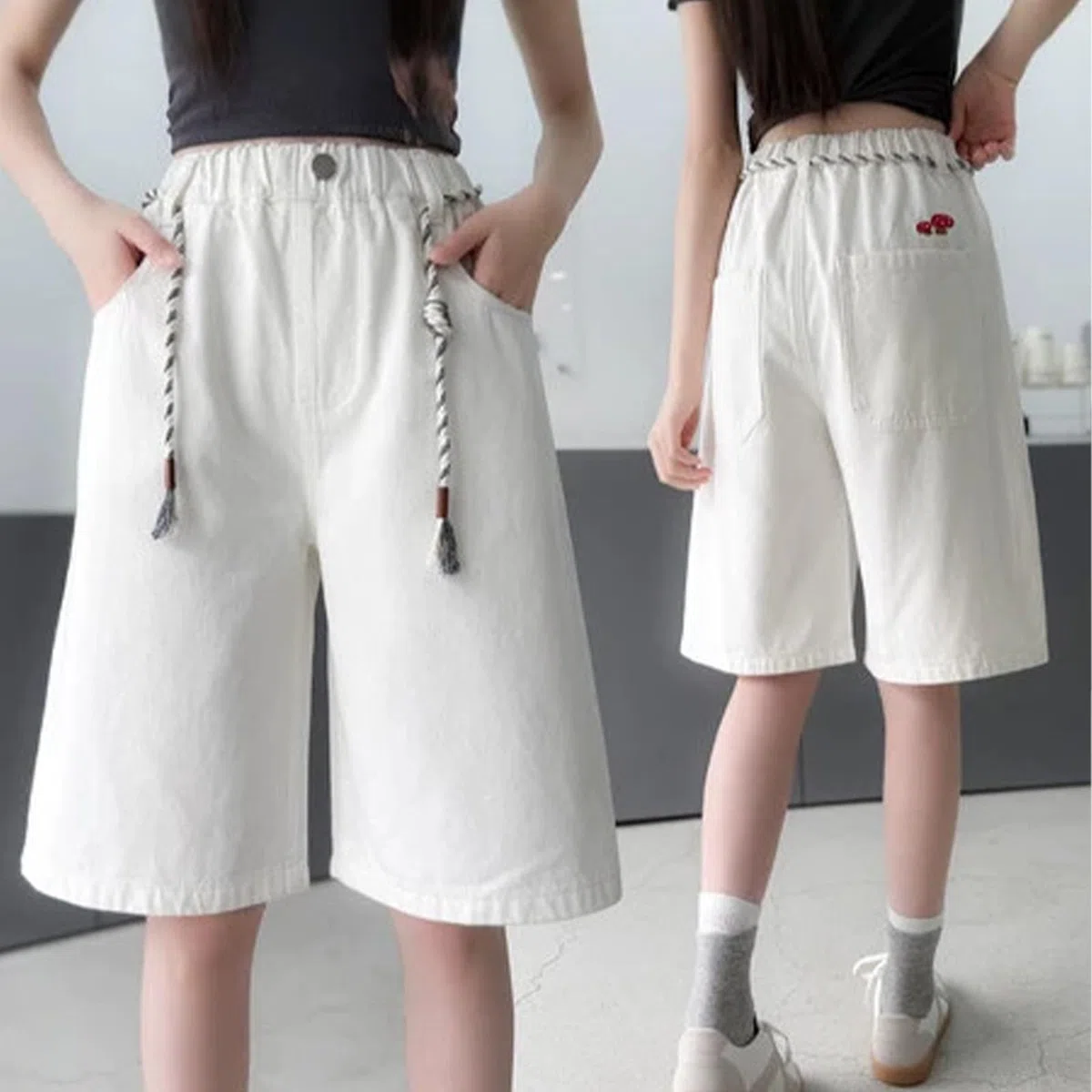 Pantaloncino da Ragazza Elasticizzato Casual con Elastico in Vita Alta Pantaloncini Estivi da Bambina Pantaloni Corti Larghi Pantaloni Corti Bambina per Vacanze al Mare