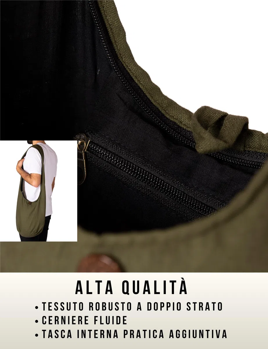 PANASIAM Borsa a tracolla donna & uomo | Borsa grande e leggera in cotone – Stile a spalla con cerniera e tasca interna extra, 2 misure | Accessorio unisex resistente