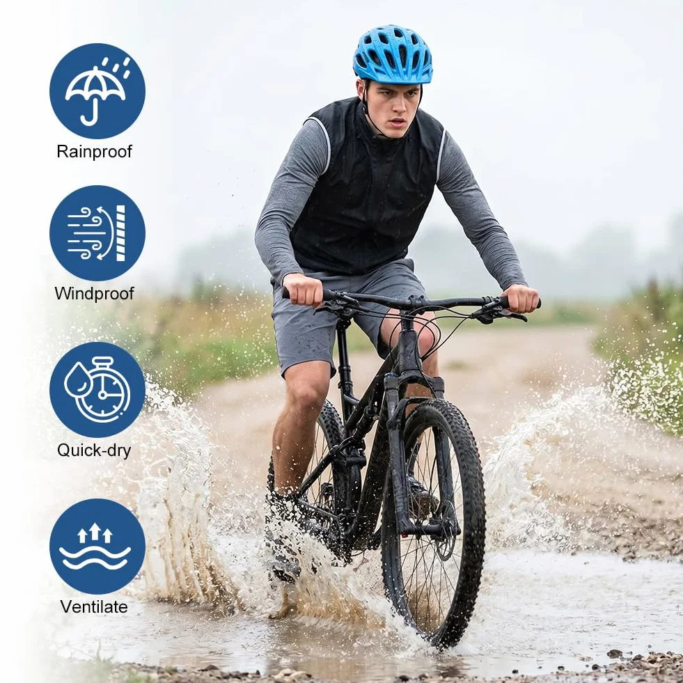 Gilet da Ciclismo, Gilet Antivento Ciclismo Uomo, Gilet da Ciclismo Senza Maniche, Leggero e Traspirante, Con Strisce Riflettenti, Adatto per Ciclismo, Corsa e Sport All'aria Aperta