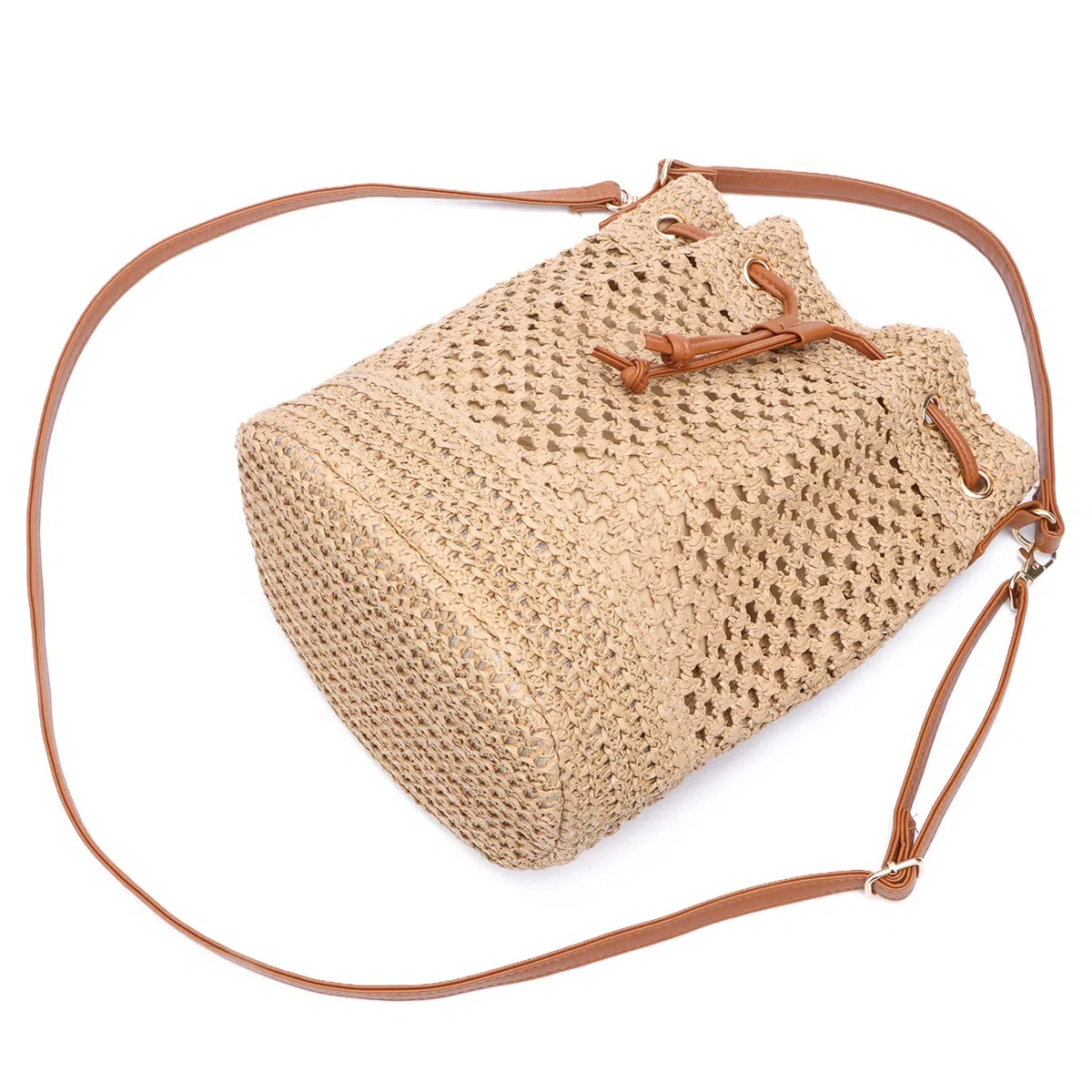 EVEOUT Borse a tracolla in Paglia Intrecciate a Secchiello Donna Bohémien Borsa a mano rafia spiaggia paglia Estiva