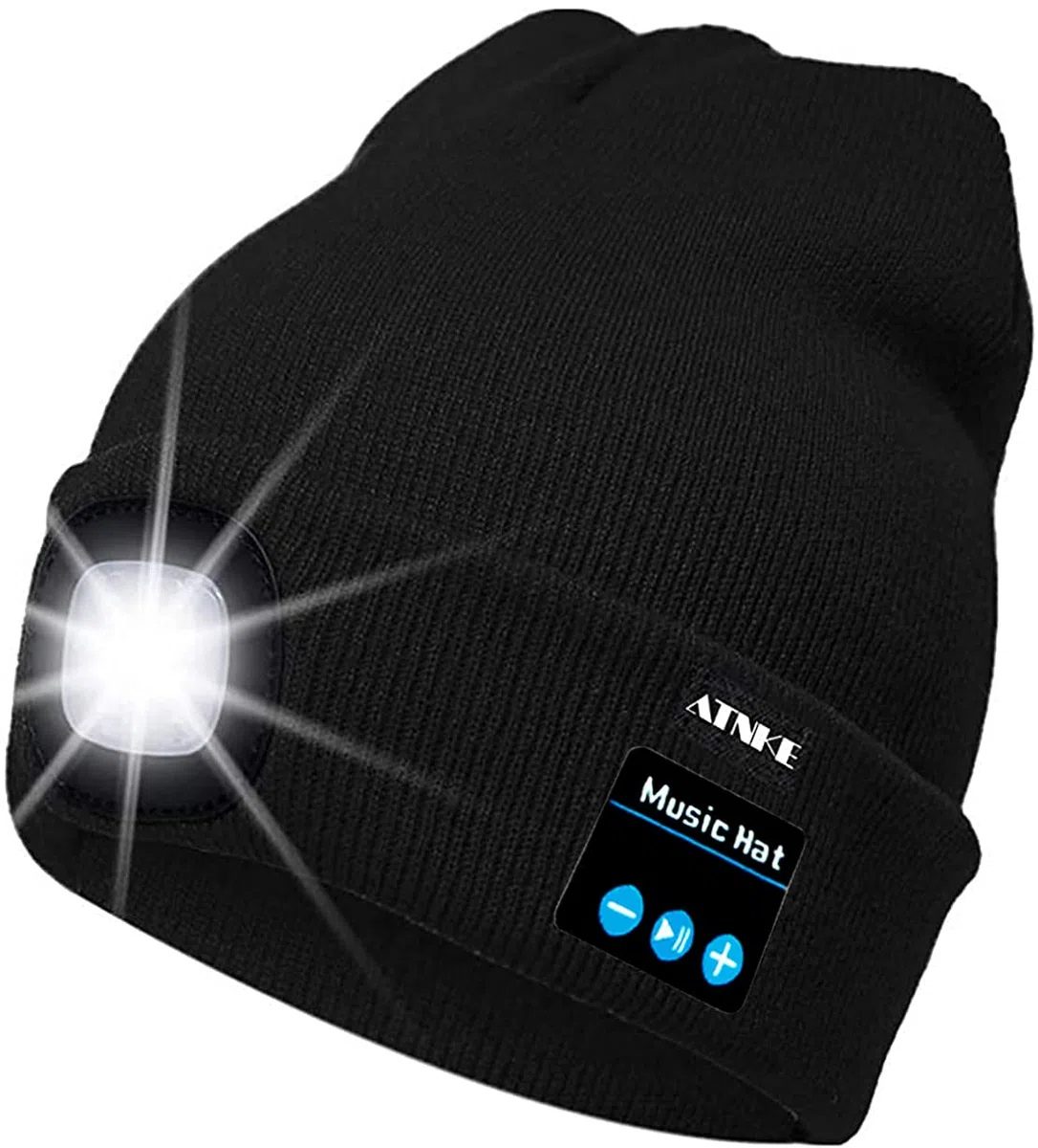ATNKE Berretto Bluetooth con LED Illuminato, USB Ricaricabile Wireless Musicale Cappello Corsa Ultra Bright 4 LED Impermeabile Lampada per Sci Escursionismo Campeggio Ciclismo