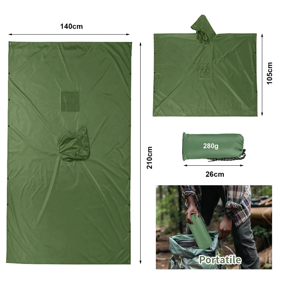 Poncho Antipioggia Impermeabile con Maniche Tasca e Riflettore Mantella Antipioggia per Adulti Unisex Portatile Poncho Pioggia per Uomo Donna Trekking Campeggio