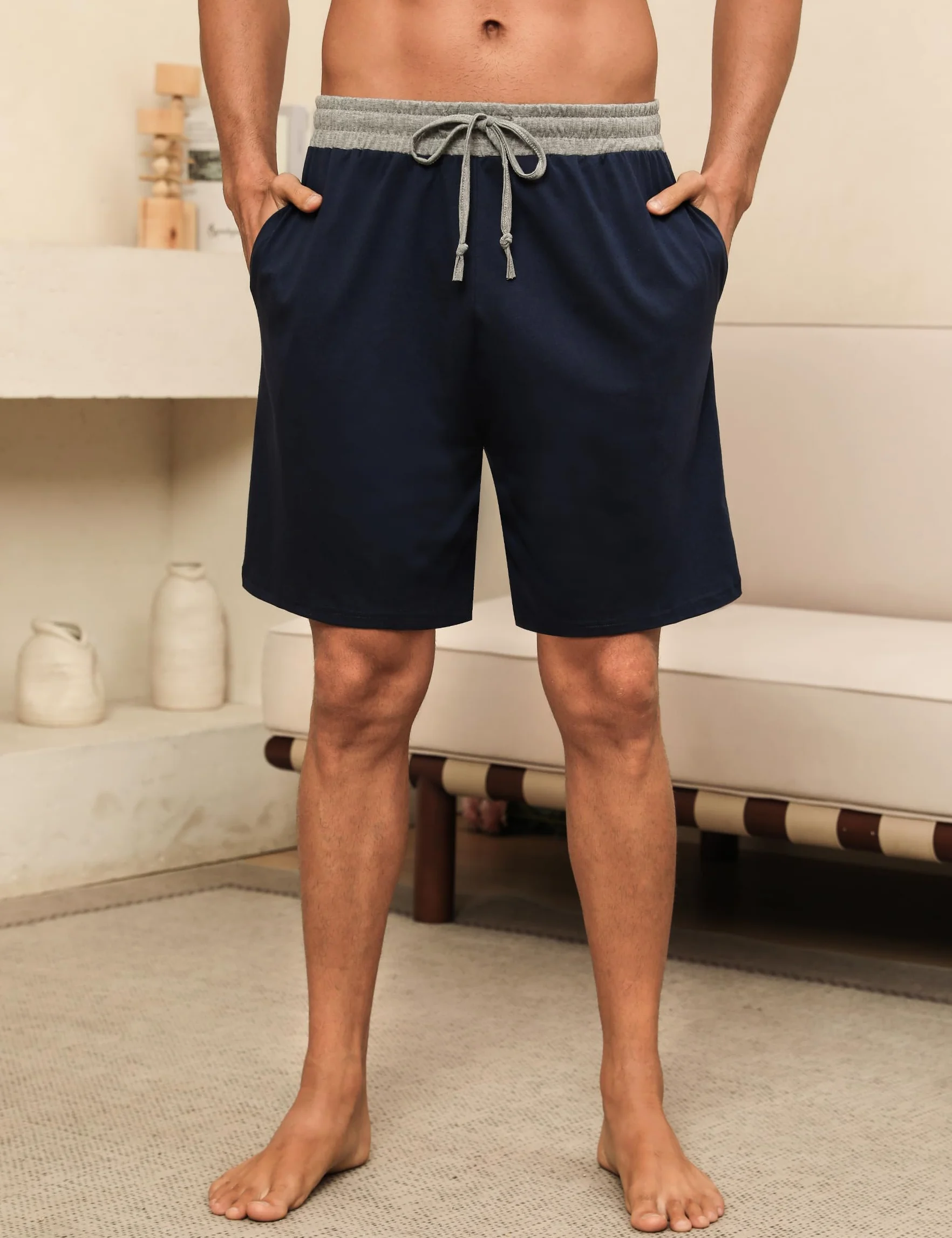 Nieery Pantaloncini Pigiama Uomo Cotone Pantaloncini Casual Corto Estivo Uomo con Tasche e Cintura in Vita，Due pacchi