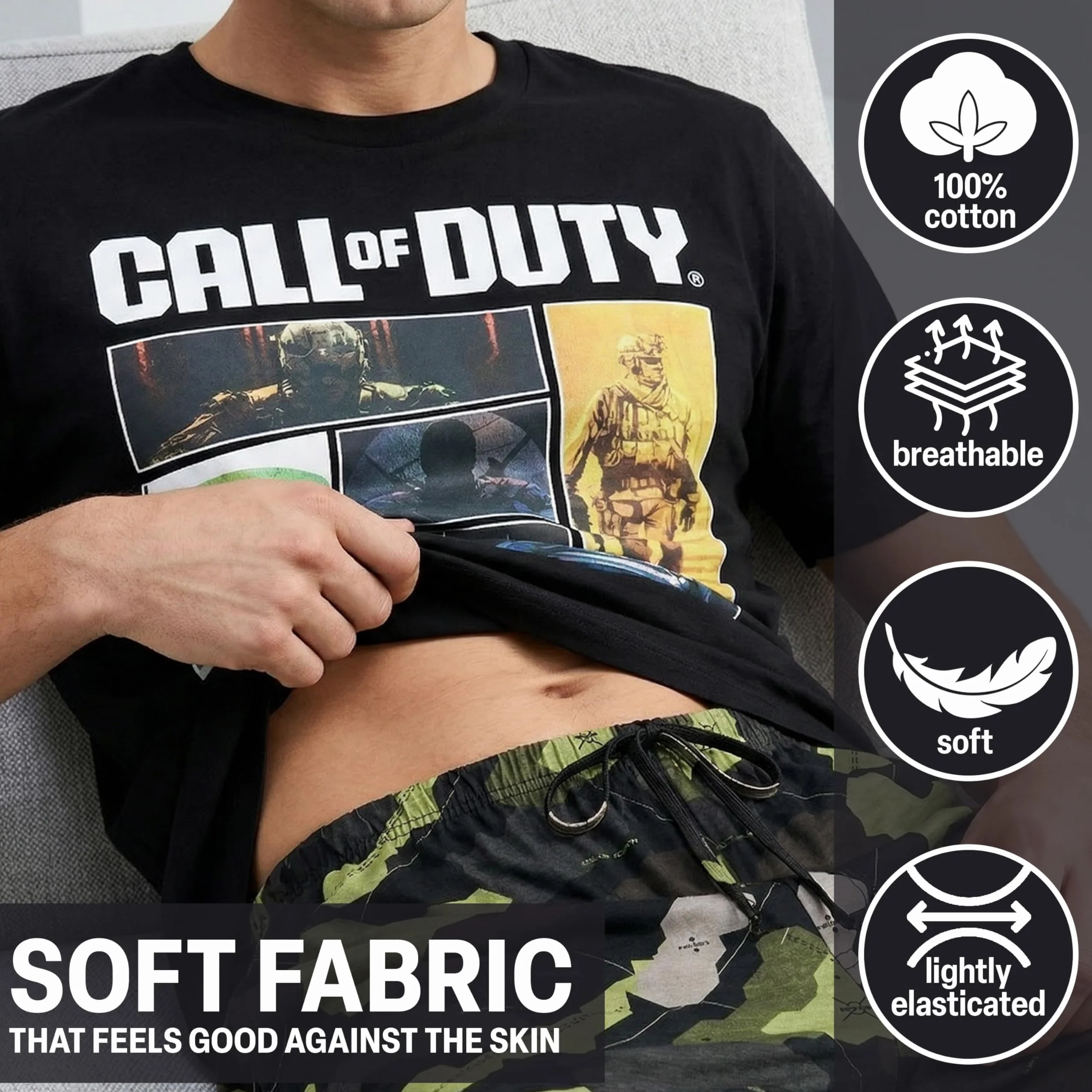 Get Trend - Call of Duty Pigiama Uomo Corto S-3XL, 100% Cotone, Pigiama Estivo 2 Pezzi con T-Shirt e Shorts, Idea Regalo Uomo e Ragazzo