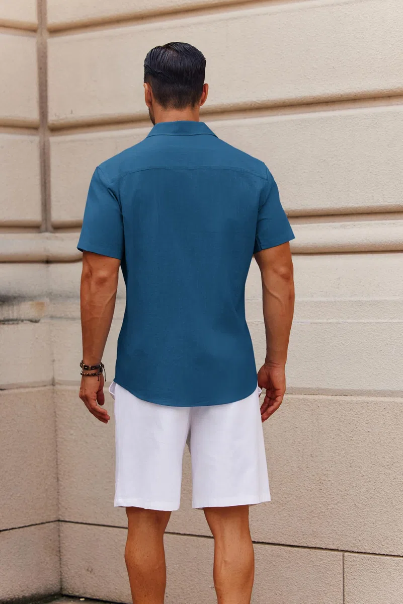 COOFANDY Camicia da Uomo a Maniche Corte Leggera Camicia Estiva Camicie da Spiaggia Casual Vacanze con Taschino S-4XL