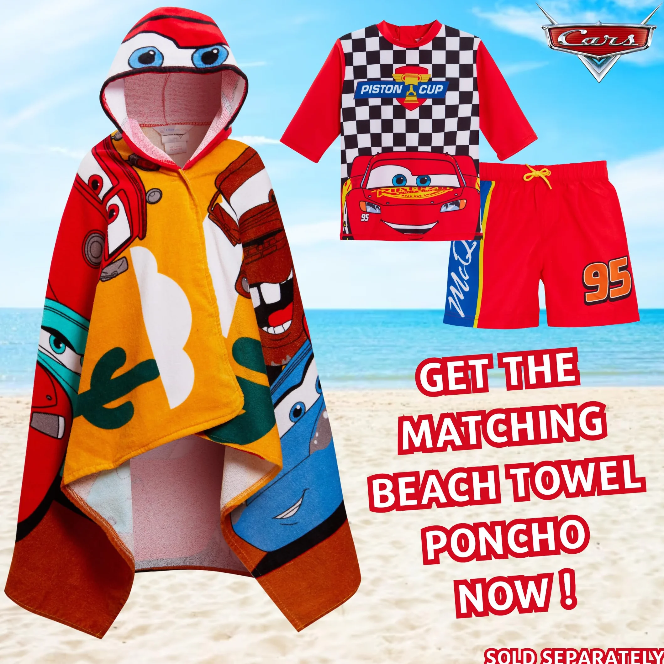 Disney Pantaloncini da Bagno per Ragazzi Cars + Rash Vest Lighting McQueen Set da Bagno in 2 Pezzi Top da Surf per Bambini + Pantaloncini da Surf Set da Nuoto