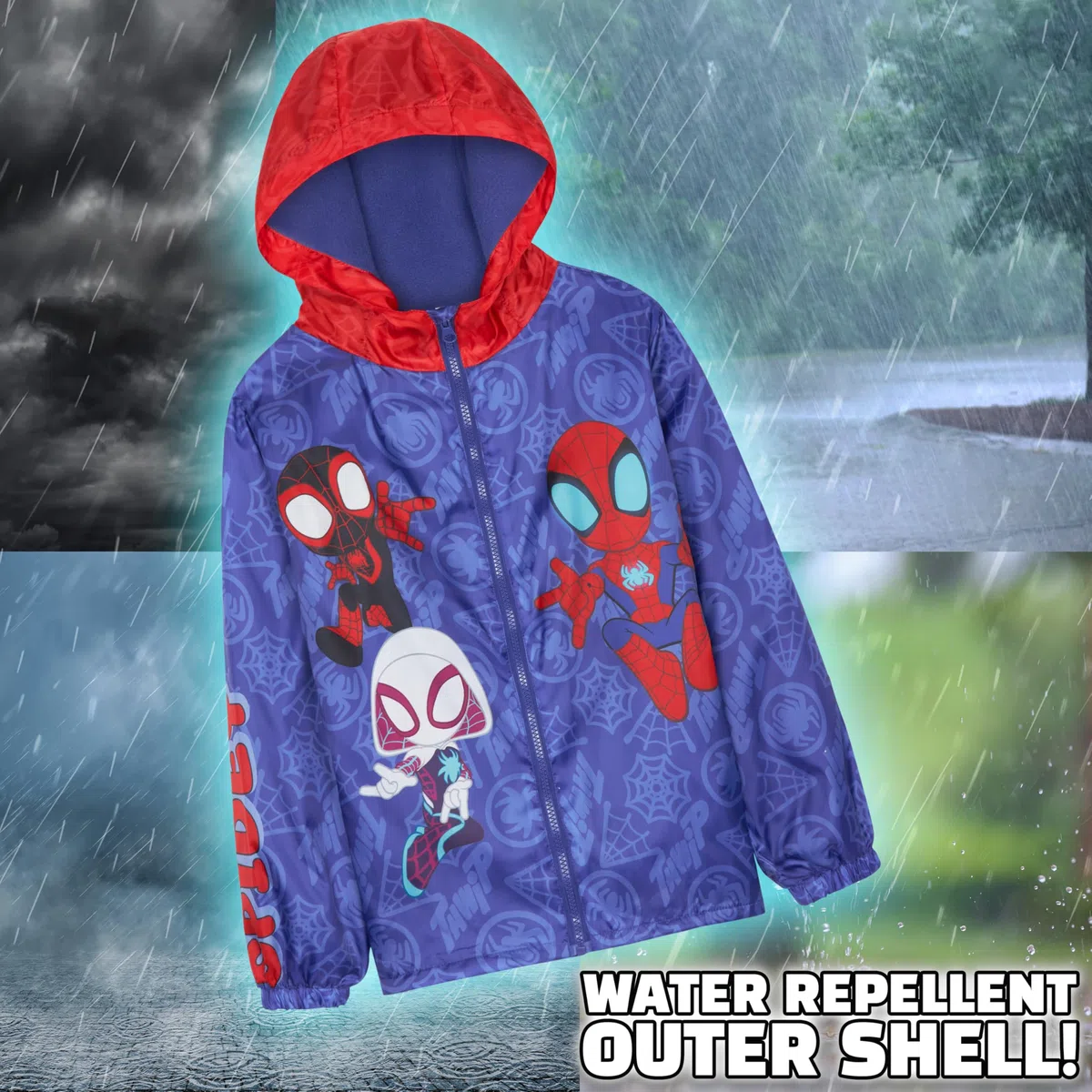 Marvel Spidey Giacca Impermeabile Bambino, Giacca Antipioggia con Cappuccio e Fodera in Pile, Idea Regalo per Ragazzi