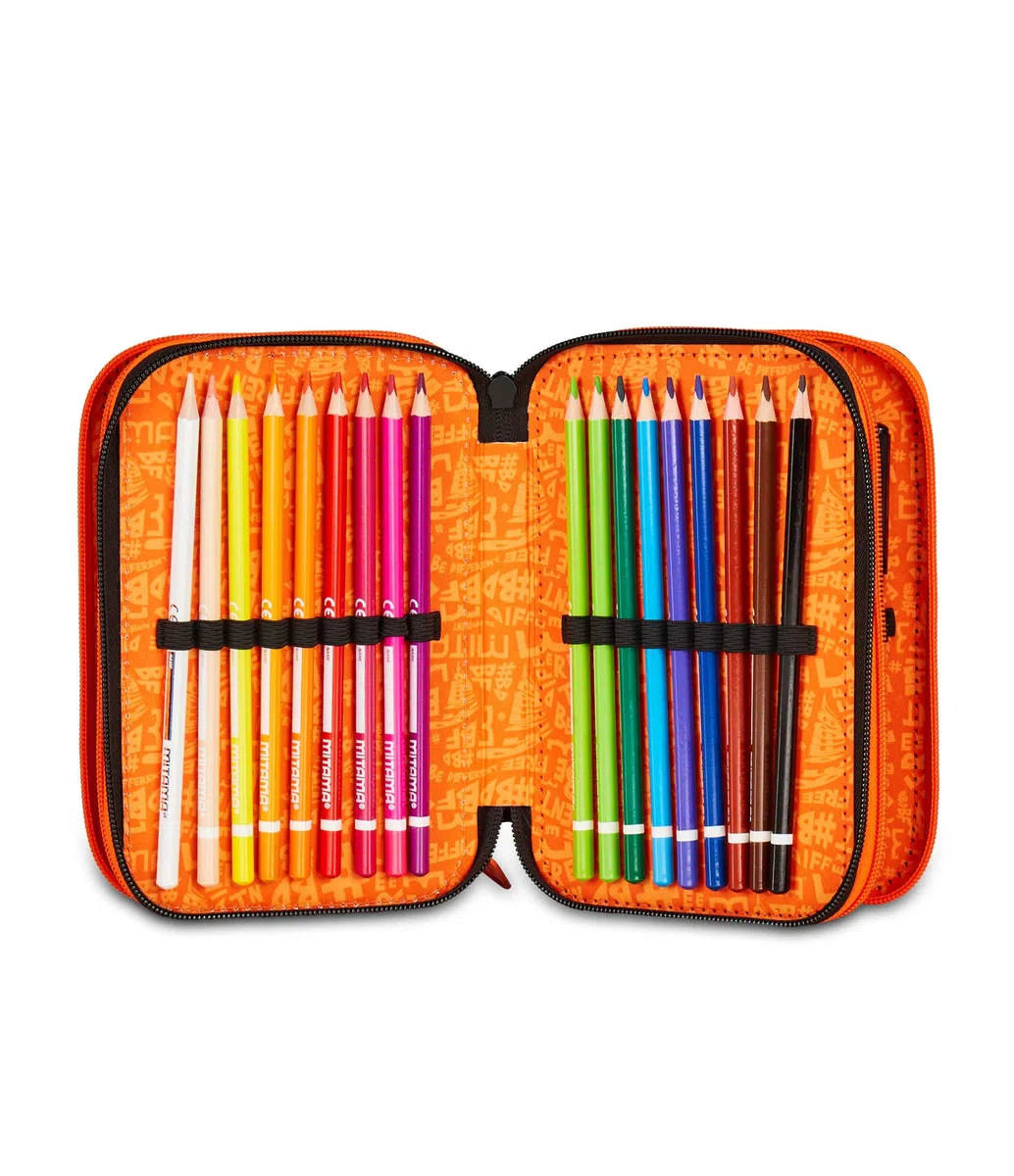 Mitama Astuccio Scuola 3 Scomparti, TRIPLO DOUBLE BALL, Contenuto 47 pz, Completo di Matite, Pennarelli, Portapenne Scuola Elementare Bambino