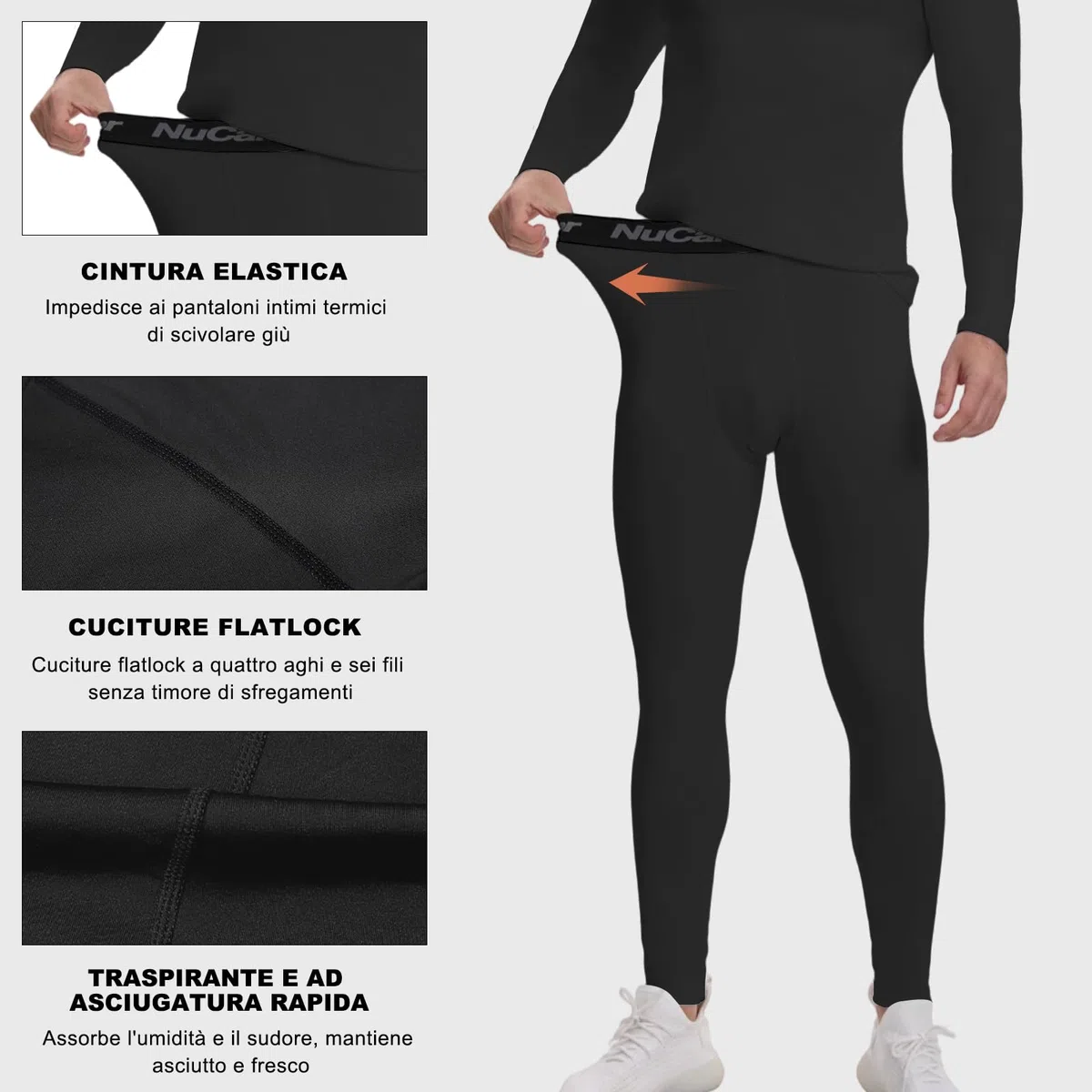 NuCamper Intimo Termico Uomo Set, Biancheria Intima Termica Uomo Funzionale Invernale Manica Lunga Maglia Termica e Pantaloni Base Layer Asciugatura Rapida per Sci Sport Ciclismo Calcio Corsa Running