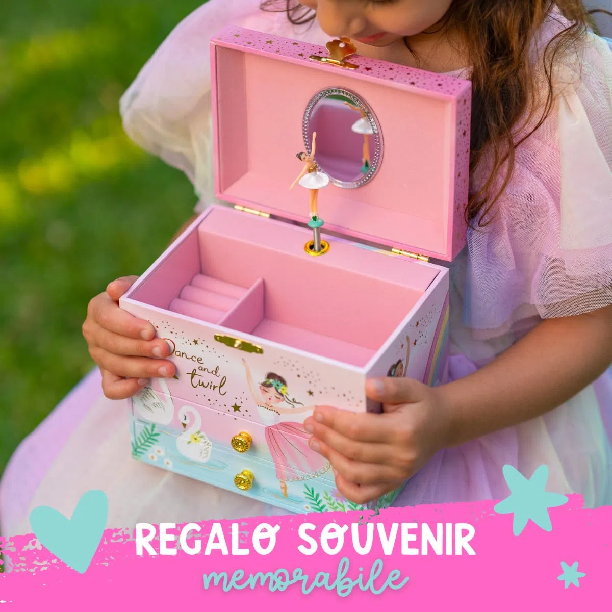 Scatola Musicale per Bambine - Portagioie Carillon per Bambini con Ballerina Rotante, Regali di Compleanno Balletto per Bambine, Scatole per Gioielli, 17,1 x 13,3 x 15,2 cm - 3-10 anni, Rosa