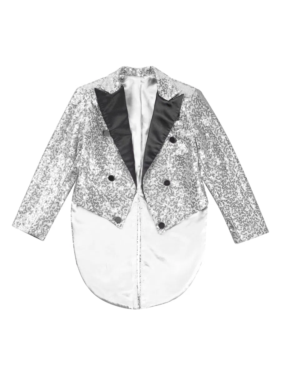 Blazer da Abito Blazer Lucido da Bambino Ragazzo Tailcoat da Cerimonia Cappotto Blazer da Prestazioni sul Palco Paillettes Carnevale Mascherata