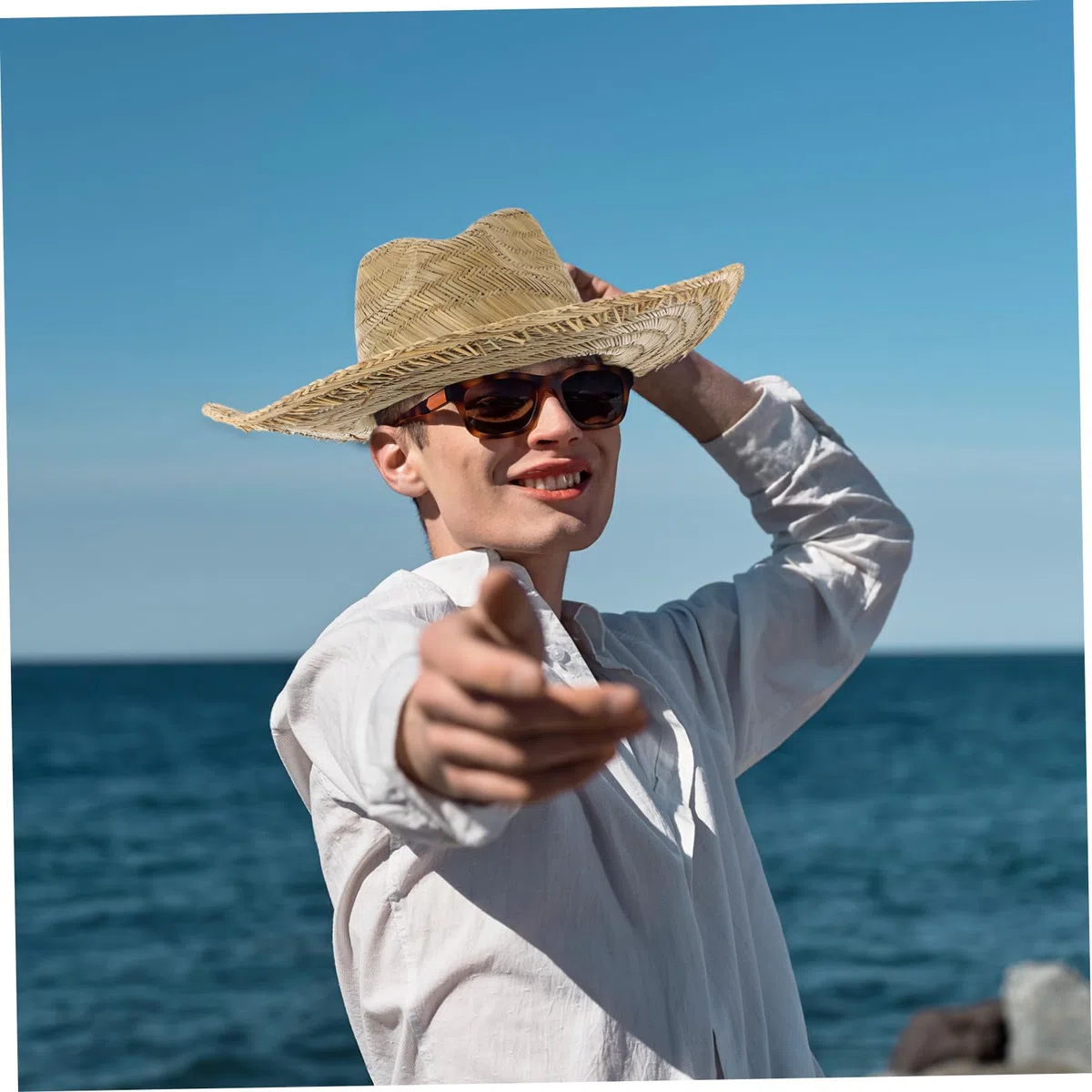 Cappello da Spiaggia Uomo in Paglia Ampia Falda, Leggero e Traspirante, per Campeggio e Shopping all’Aperto, Protezione Solare Stagione Calda