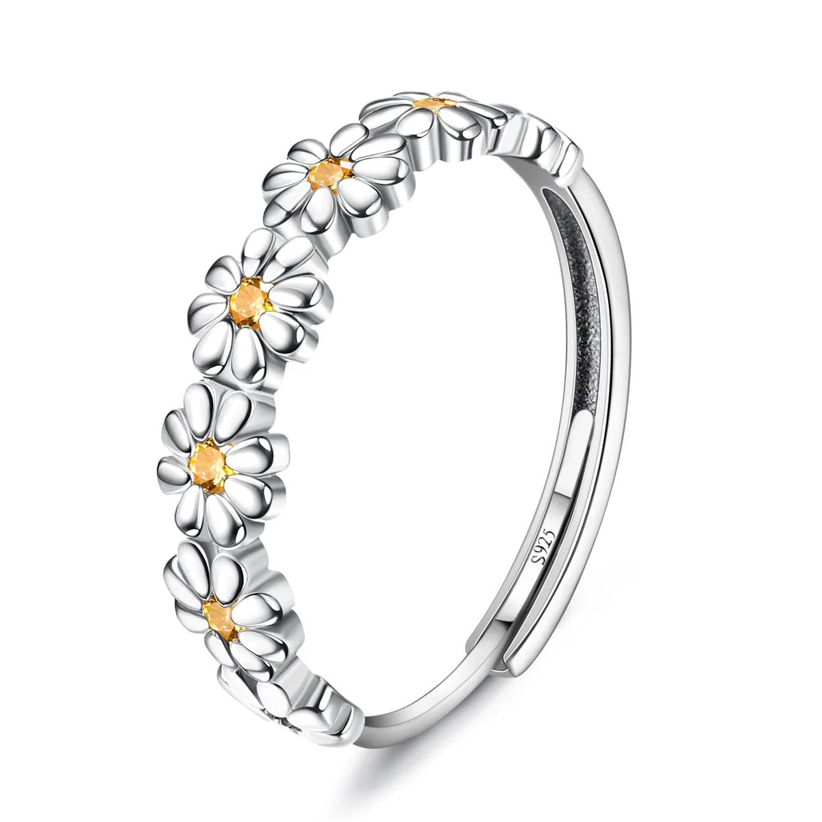 Milacolato Anelli Donna Argento 925 Anello Margherita Giallo/Rosa Zircone Cubico Anello Aperto Regolabile Sottile Statement Anelli da Dito Anello d'Argento Anelli per Pollice Donna Ragazze